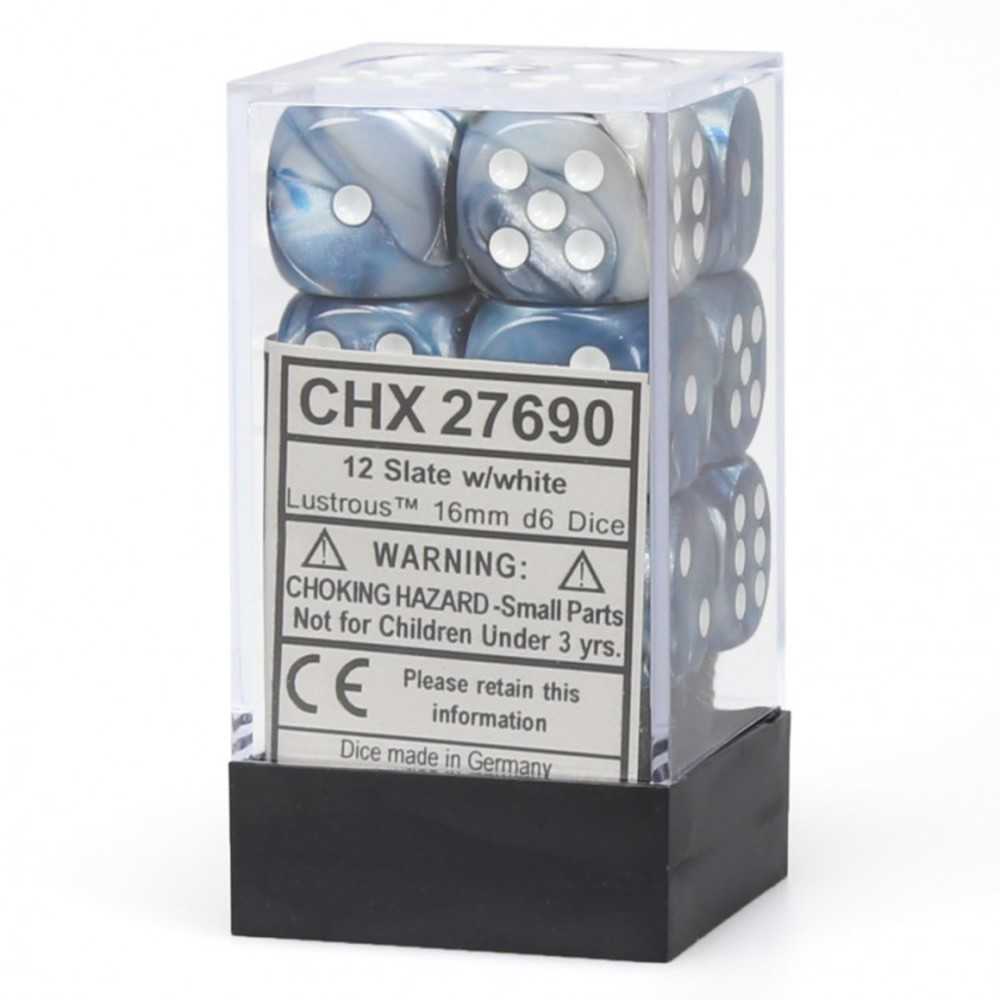D6 Cube 16mm Lustrous Slate/Wh (12)