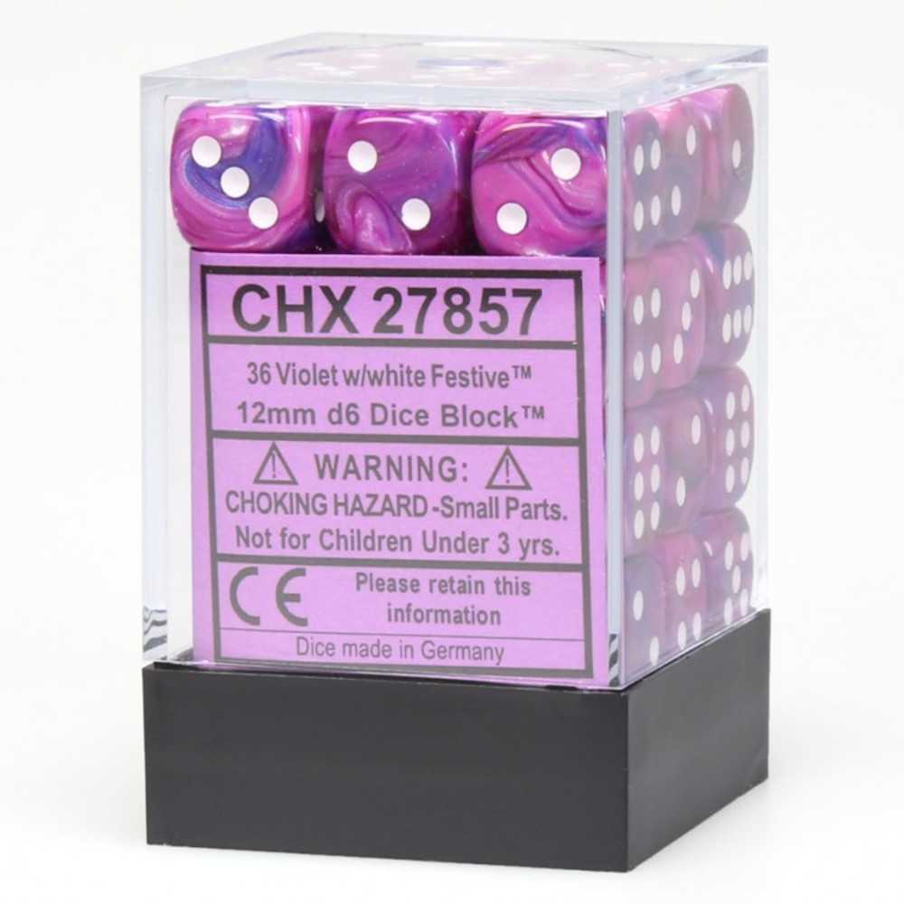 D6 Cube 12mm Festive Violet/Wh (36)