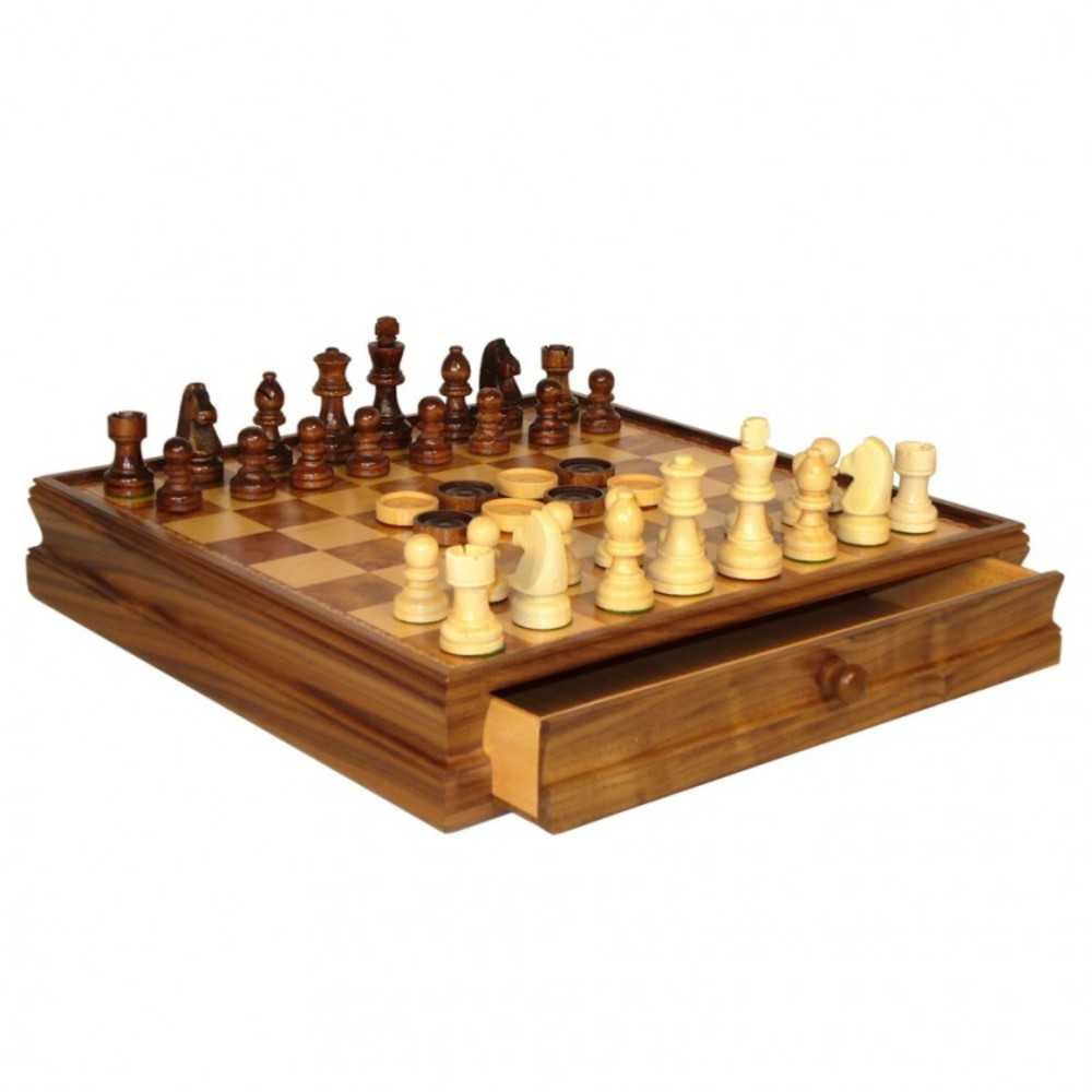 3" Wood Chessmen & Checkers Wood Chest