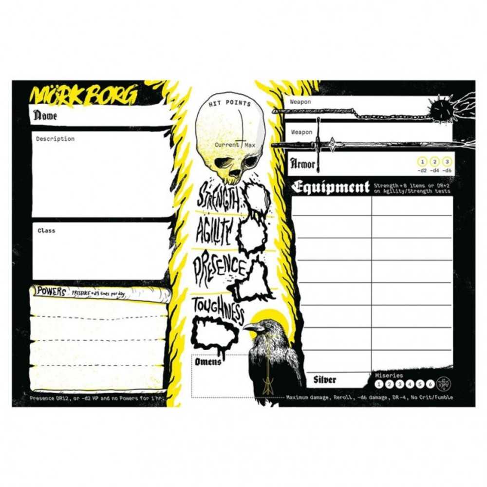 Mork Borg: Character Sheet Pad