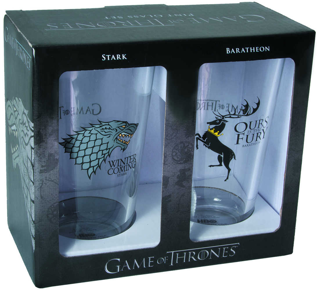 Game Of Thrones Pint Glass Set Stark & Baratheon 