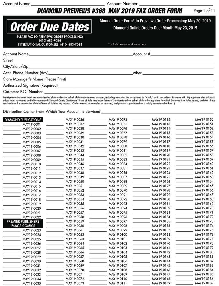 Previews #370 July 2019 Fax Order Form (Limit 1) 