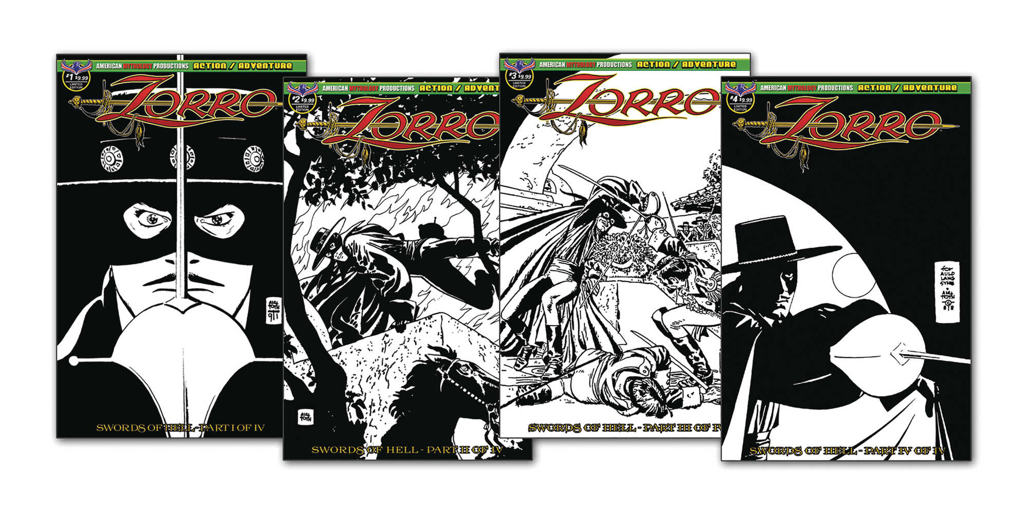 Zorro Swords Of Hell #1 4 Toth Art Set