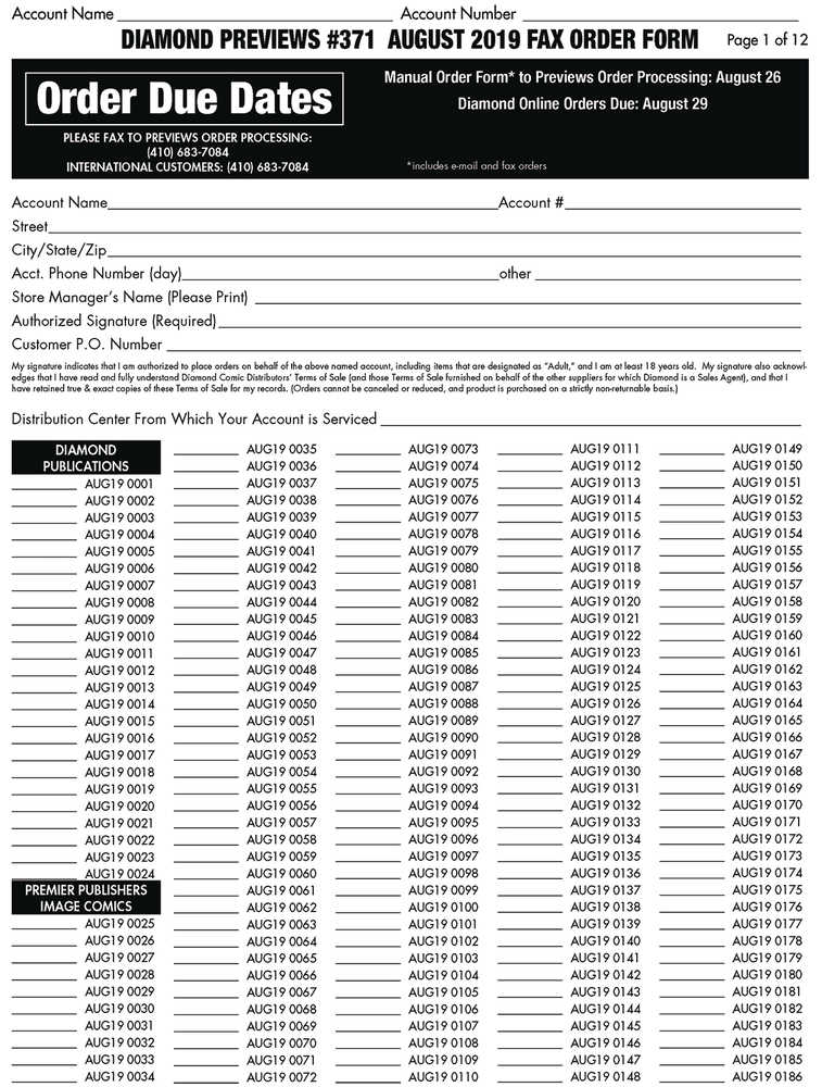 Previews #371 August 2019 Fax Order Form (Limit 1) 