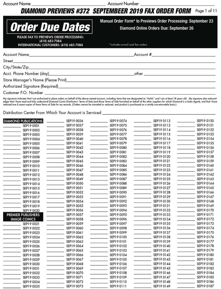 Previews #372 September 2019 Fax Order Form (Limit 1) 