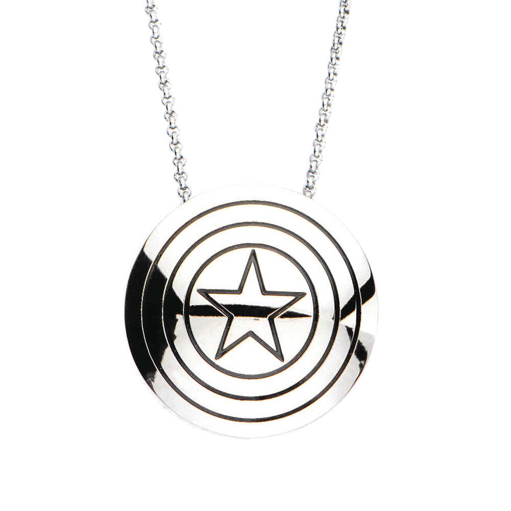 Captain America Silver Shield Star 18 In Necklace 