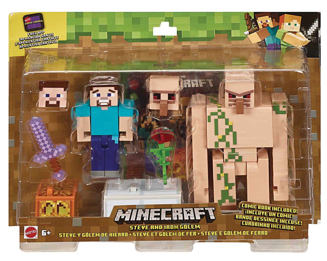 Minecraft Comic Maker Steve/Iron Golem Action Figure 2 Pk Case  