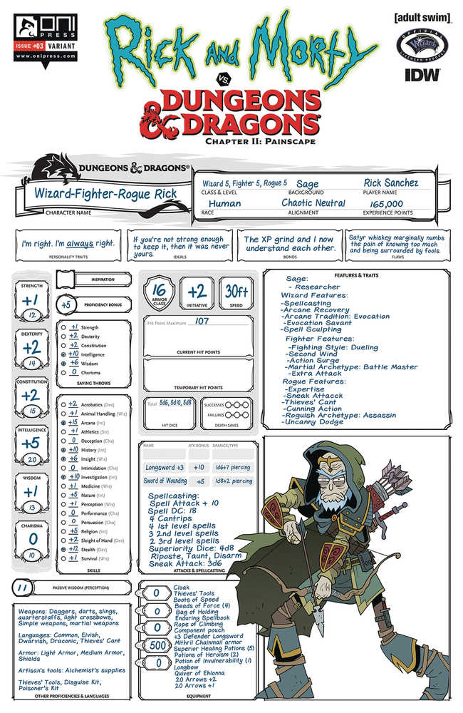 Rick & Morty vs Dungeons & Dragons  II Painscape #3 Cover C Character Sheet (M