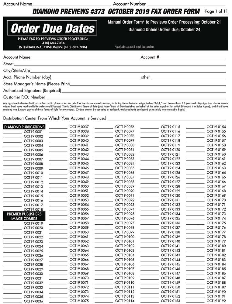 Previews #375 December 2019 Fax Order Form (Limit 1) 
