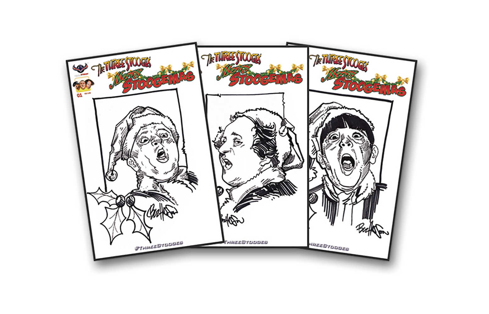 Three Stooges Merry Stoogemas Hand Drawn Sketch Cover