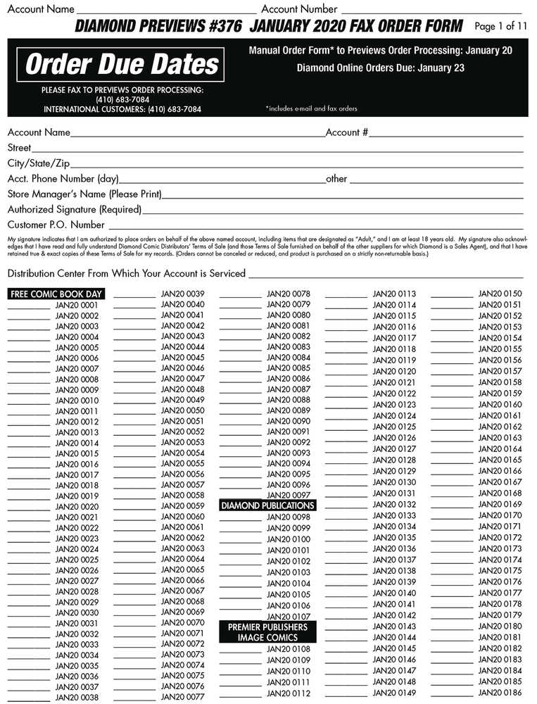 Previews #376 January 2020 Fax Order Form (Limit 1) 
