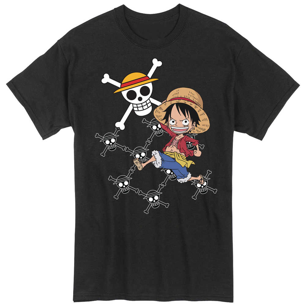One Piece Luffy Skulls Blk T-Shirt MED 