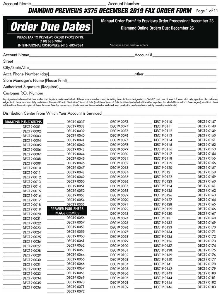 Previews #377 February 2020 Fax Order Form (Limit 1) 
