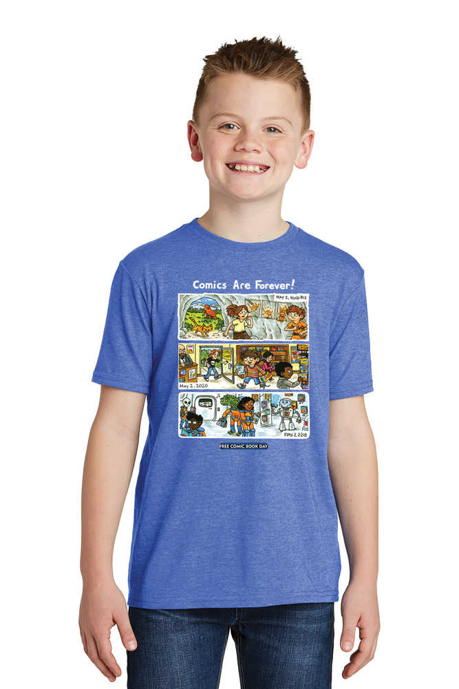 Free Comic Book Day 2020 Comm Artist Brown Blue Youth T-Shirt LG 