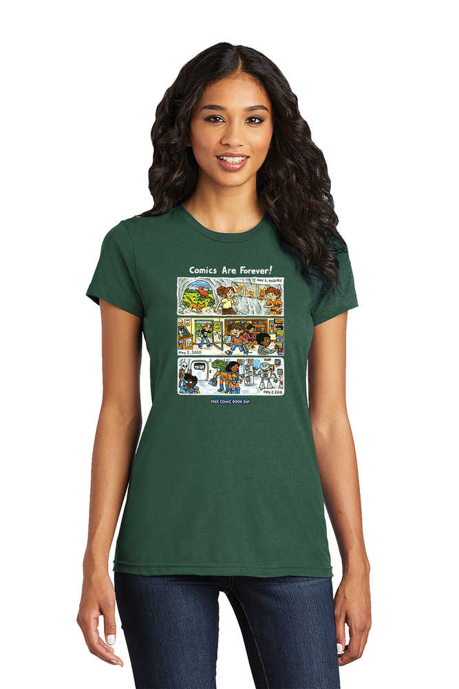 Free Comic Book Day 2020 Comm Artist Brown Women Forest Green T-Shirt LG 