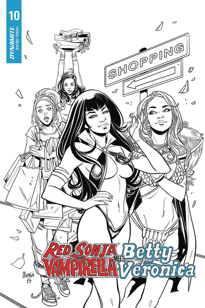 Red Sonja Vampirella Betty Veronica #10 20 Copy Braga Black & White In