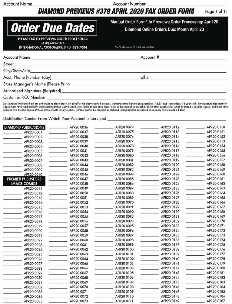 Previews #379 April 2020 Fax Order Form (Limit 1) 