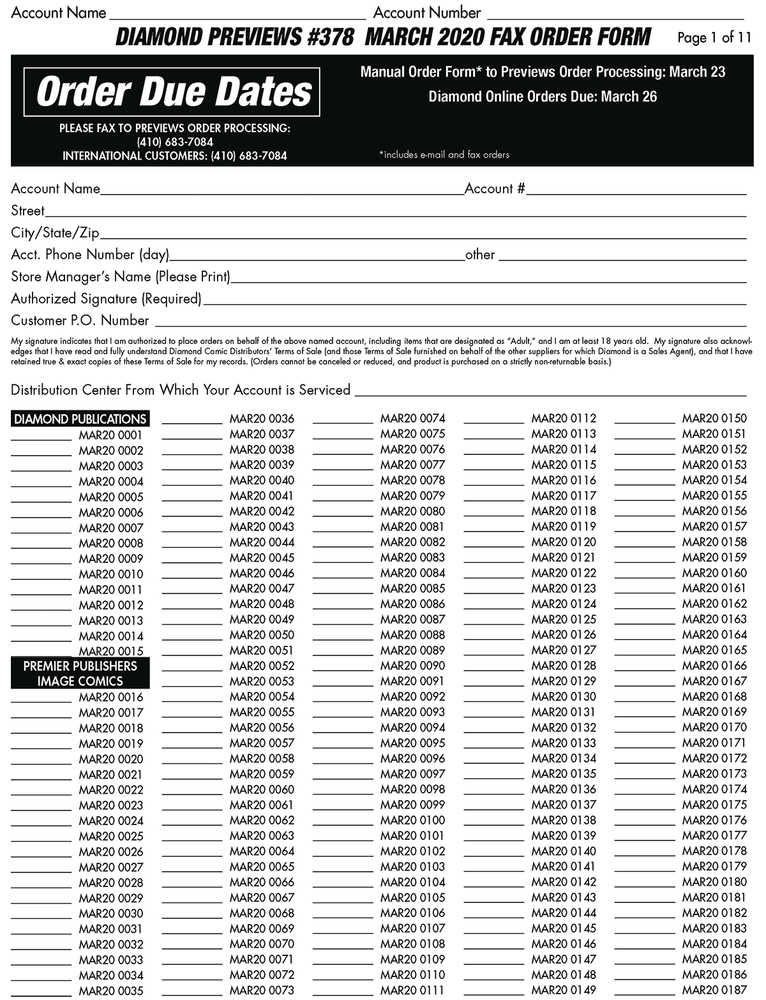 Previews #380 May 2020 Fax Order Form (Limit 1) 