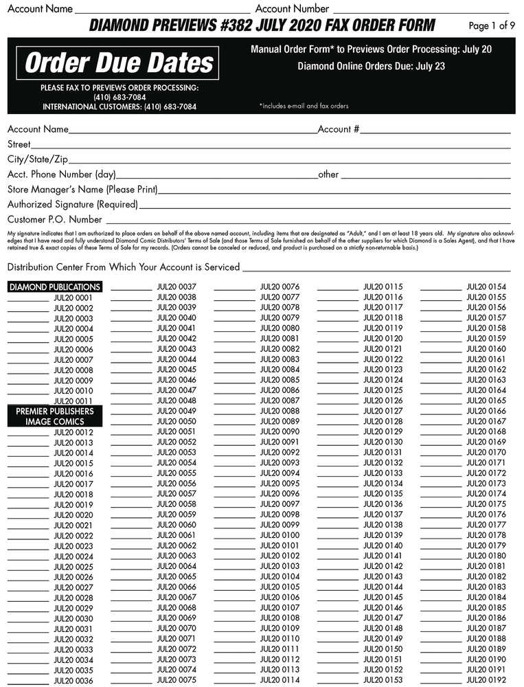 Previews #381 June 2020 Fax Order Form (Limit 1) 