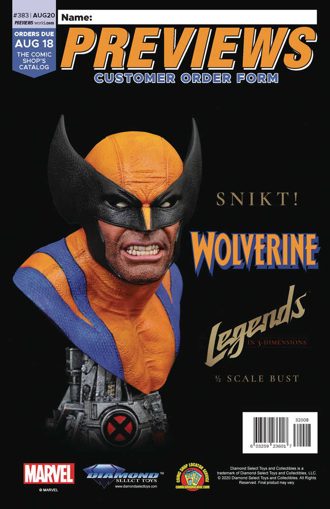 Previews #383 August 2020 Customer Order Form Extras 