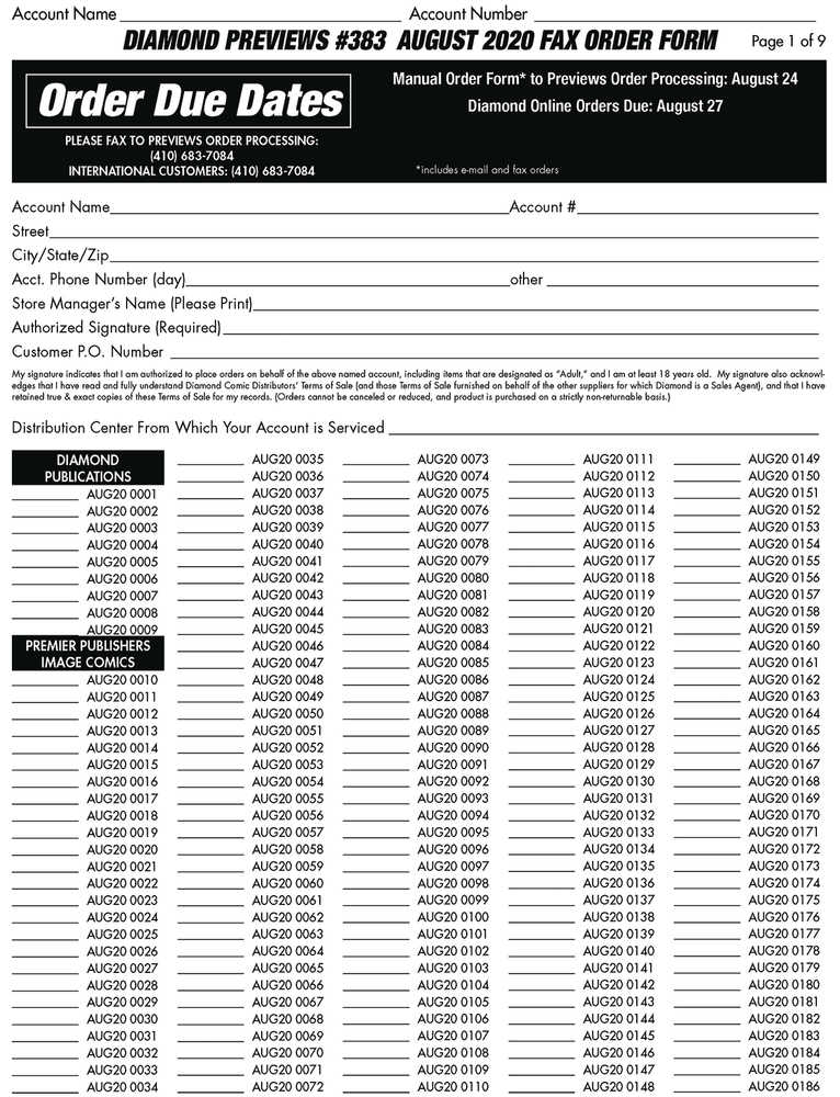 Previews #385 Oct 2020 Fax Order Form (Limit 1) 