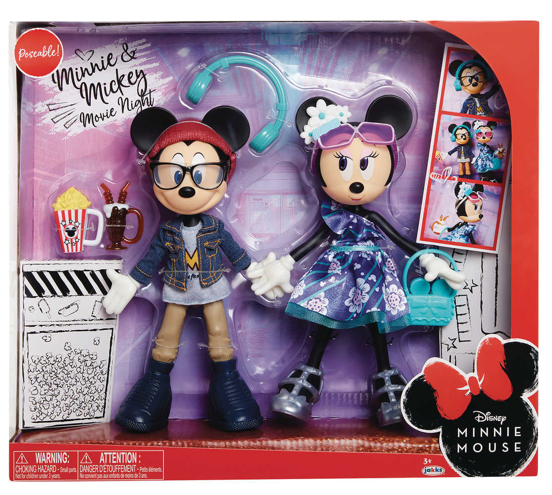 Disney Minnie & Mickey Fashion Doll 2 Pk Movie Night Case 