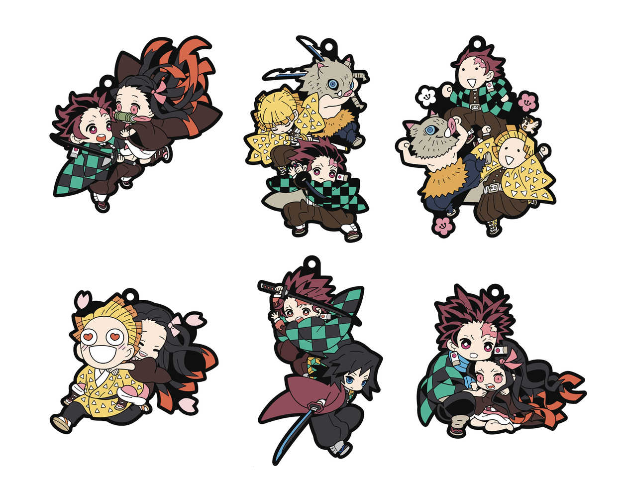 Demon Slayer Kimetsu No Yaiba Rubber Mascot 6 Pc Ds 