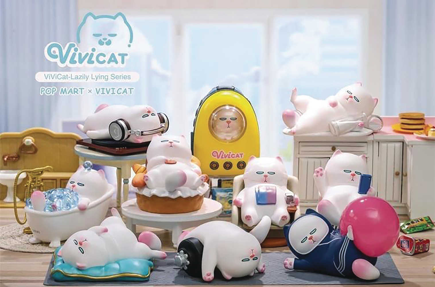 Popmart Vivicat Lying Series3 9 Pc Figure Blind Mystery Box Display 