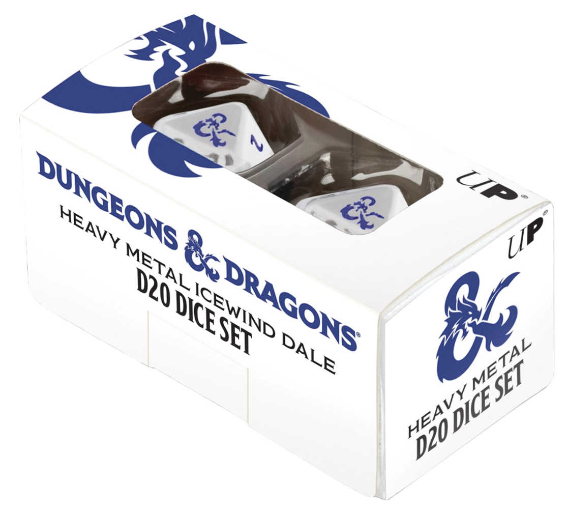 Dungeons & Dragons  Role Playing Game Icewind Dale Heavy Metal D20 White & Blue Dice Set (