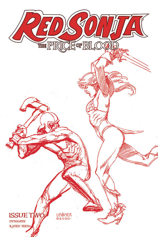 Red Sonja Price Of Blood #2 Linsner Crimson Red Line Art Cover