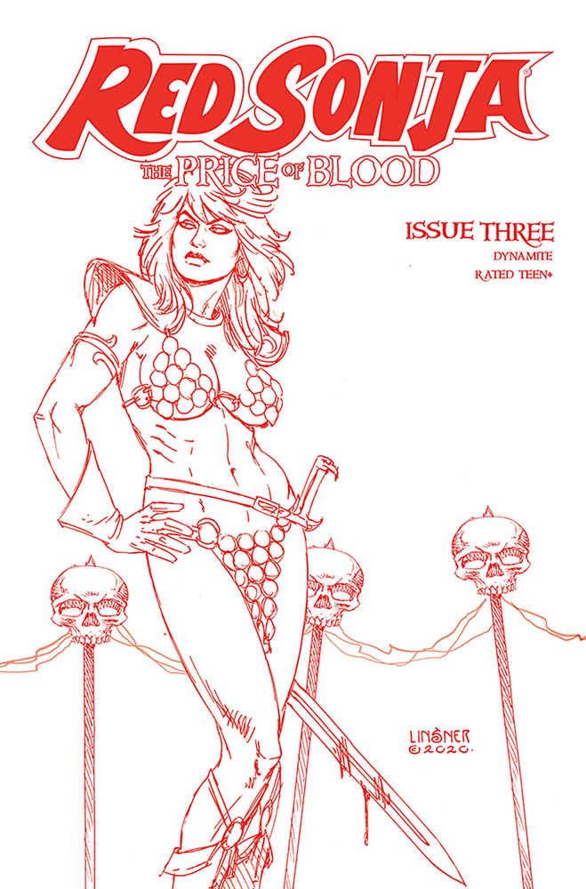 Red Sonja Price Of Blood #3 Linsner Crimson Red Line Art Cover