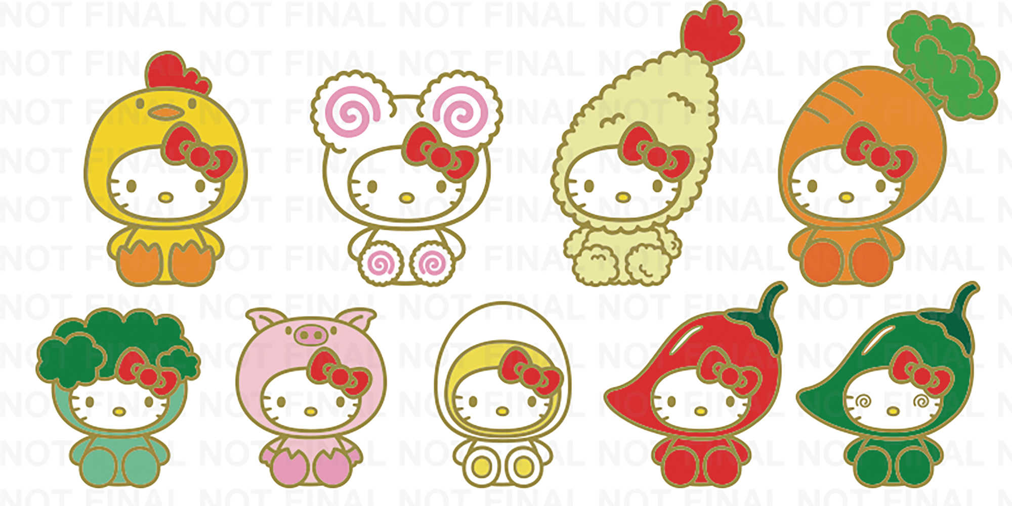 Nissin Cup Noodles X Hello Kitty Enamel Pins 20 Pc Blind Mystery Box Display 