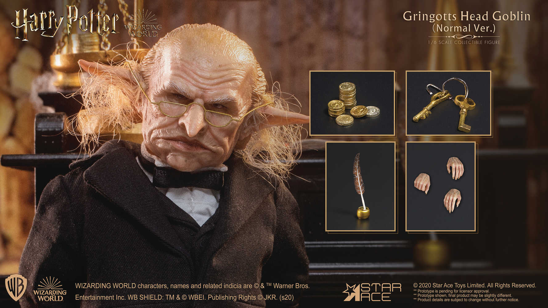 Hp & The Sorcerers Stone Gringotts Head Goblin 1/6 Action Figure 