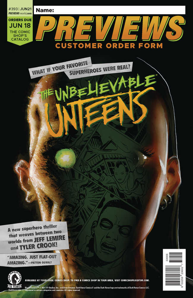 Previews #395 August 2021 Customer Order Form Extras 